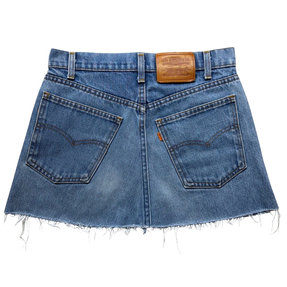 Levis Vintage Orange Tab‎ Remade Denim Mini Skirt Medium Wash Raw Hem 29 Waist